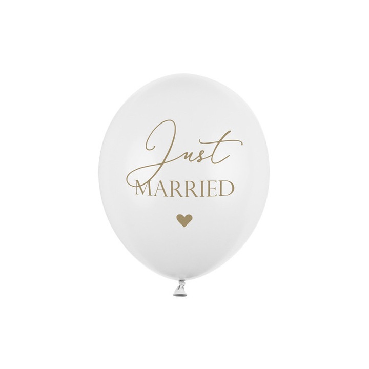 Балони с надпис "Just Married", PartyDeco, 50бр, бели