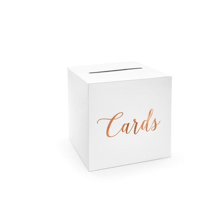 Cutie pentru plicuri, PartyDeco, 24x24x24 cm, Auriu rose/Alb