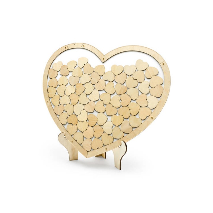 Декорация за маса за гости, PartyDeco, Дърво, Сърцевидна, 44 x 37,5 см, Бежово