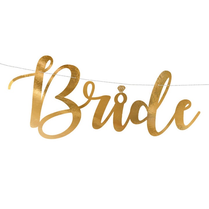 Banner Bride to be, PartyDeco, Auriu, 80x19cm