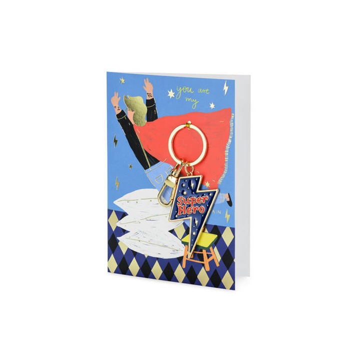 Картичка с ключодържател Super Hero, PartyDeco, 12x16 см