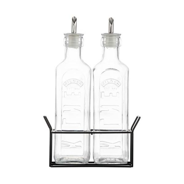 Set 2 oliviere cu suport, Kilner, Sticla/Otel inoxidabil, 20.7x10.9x29.2 cm, 0.6L Multicolor