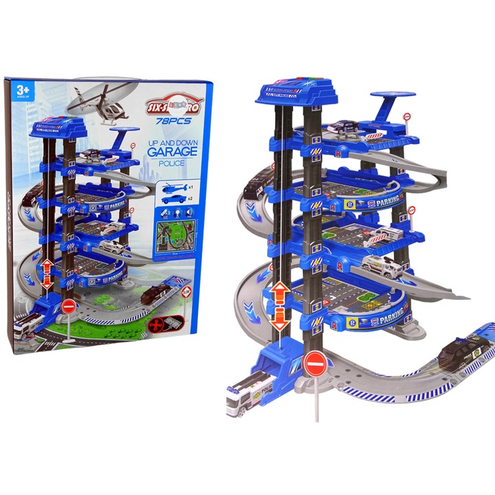 Комплект мултифункционални играчки с полицейски коли, Import LEAN Toys, 78 елемента, 3 години +
