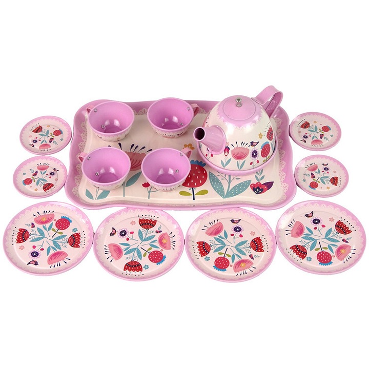 Чаен комплект за деца, Lean Toys, Пластмаса/Метал, 3+ години, Многоцветен