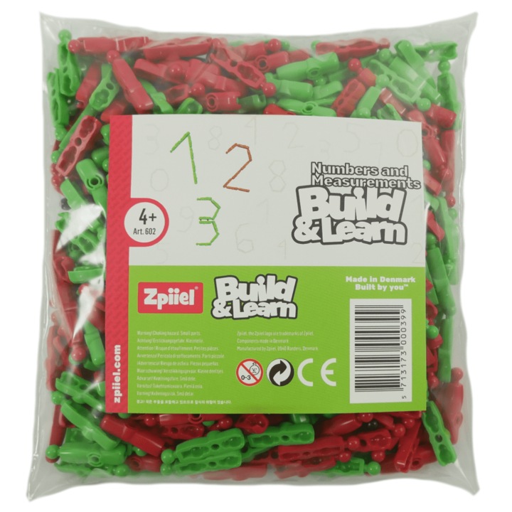 Set 400 piese constructie numere si masuratori Build&Learn, Zpiiel, Rosu/Verde