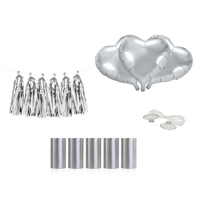 Комплект балони/украса за кола, PartyDeco, Hearts, Silver