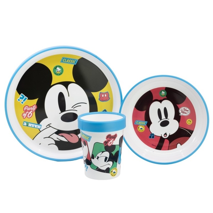 Set mic dejun plastic 3 piese, antiderapant, Disney Mickey Mouse Albastru 0.260 l