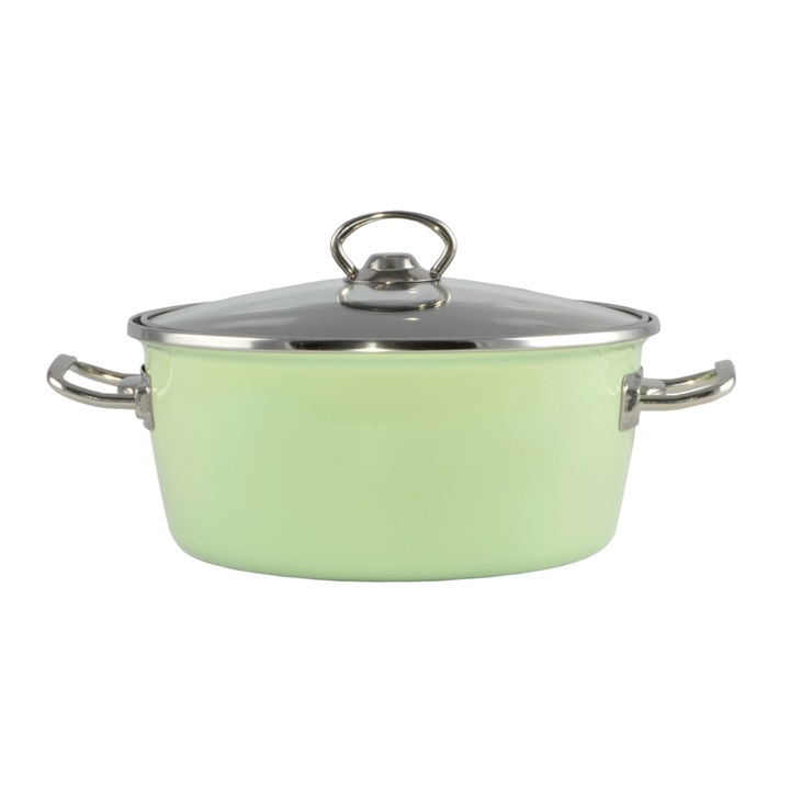 Емайлирана тенджера със стъклен капак зелен 4.2л