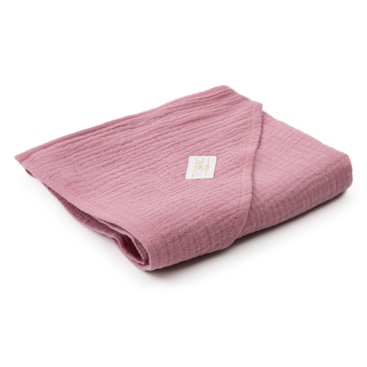 Prosop cu gluga, muselina premium in doua straturi, Tesoro Bebe, 100% bumbac certificat Oeko-Tex, 70x70cm, roz