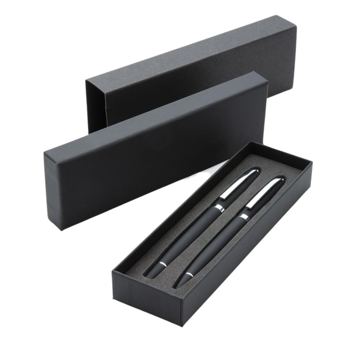 Set pixuri Delux, RONIC, 2 bucati per set, 1 pix cu bila, 1 pix roller, scriere albastra, culoare corp neagra