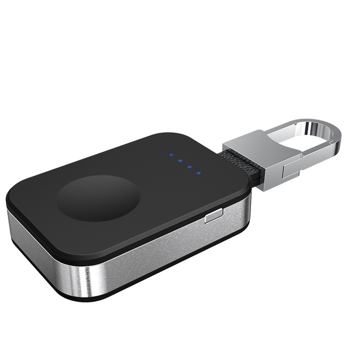 Zanzu Vezeték nélküli hordozható töltő Apple Watch 1-7-es, SE szériájú készülékekhez, kulcstartó típus, mágneses, fekete