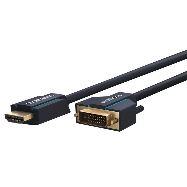 Cablu DVI - HDMI, DVI-D (24+1) mufa, HDMI mufa, 7.5m, albastru, CLICKTRONIC - 70344