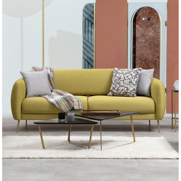 Canapea Extensibila 3 locuri Asi Home Sevilla Yellow, 98 cm X 214 cm, Galben