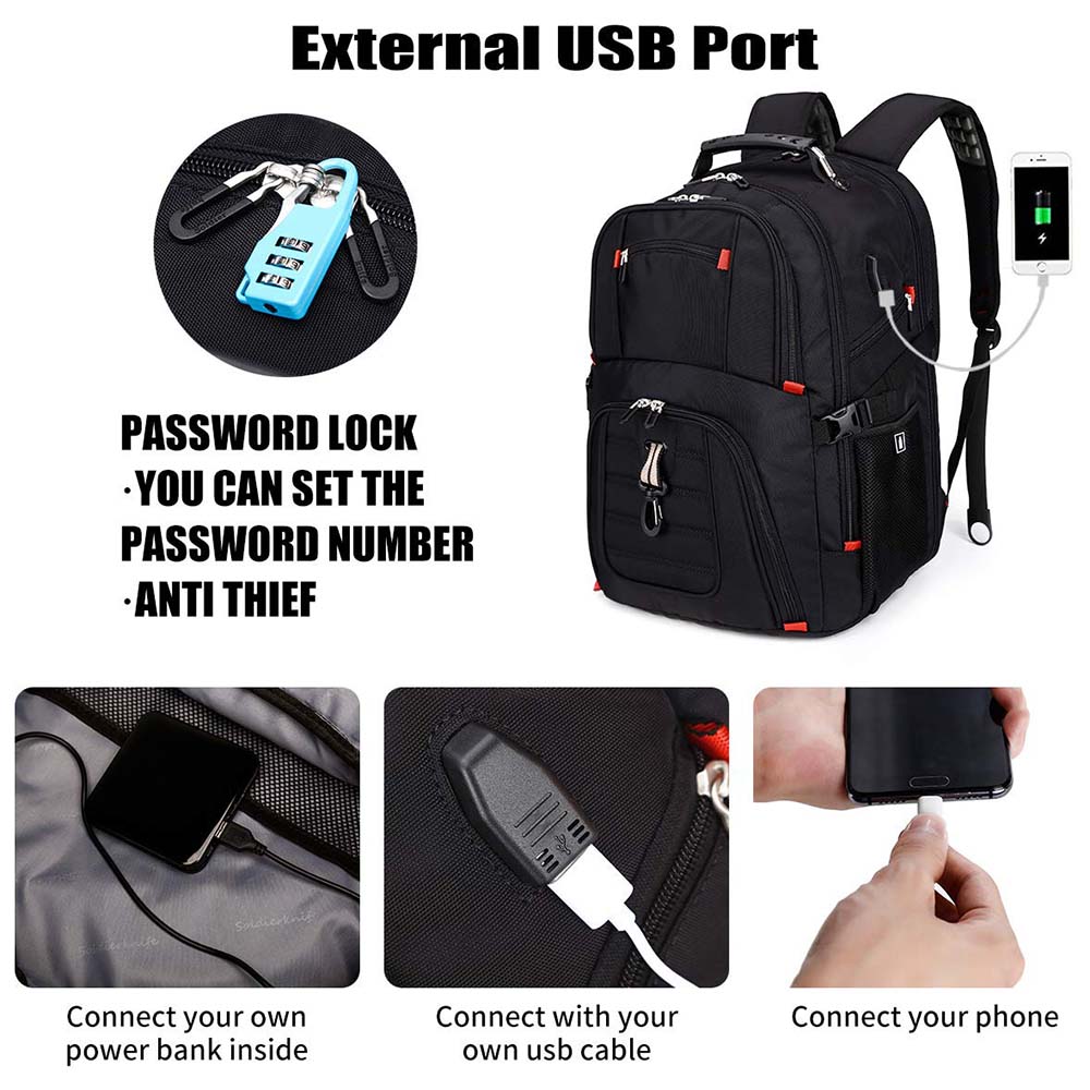 Rucsac laptop, Dollcini, unisex, impermeabil, geantă de lucru pentru afaceri cu port de încărcare USB, se potrivește pentru computer de 17", 546941, negru/albastru