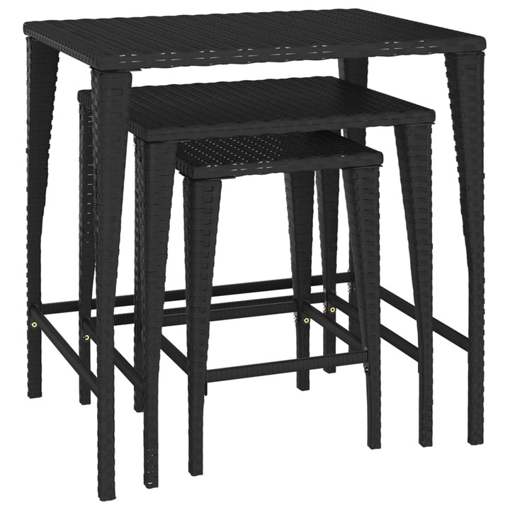 Комплект стифиращи маси vidaXL, 3 бр, Черни, Полиратан, 10 Kg