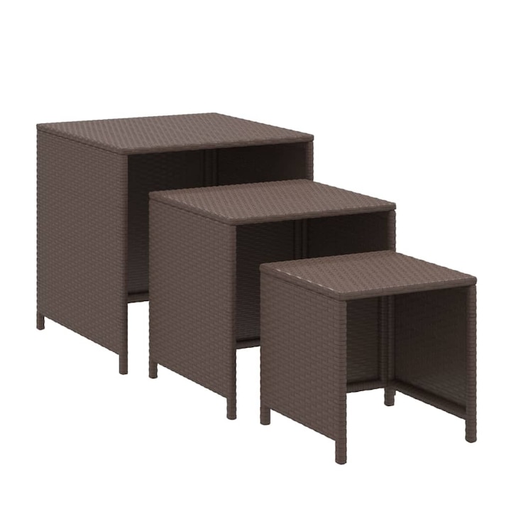 Комплект стифиращи маси vidaXL, 3 бр, Кафяви, Полиратан, 10.6 Kg