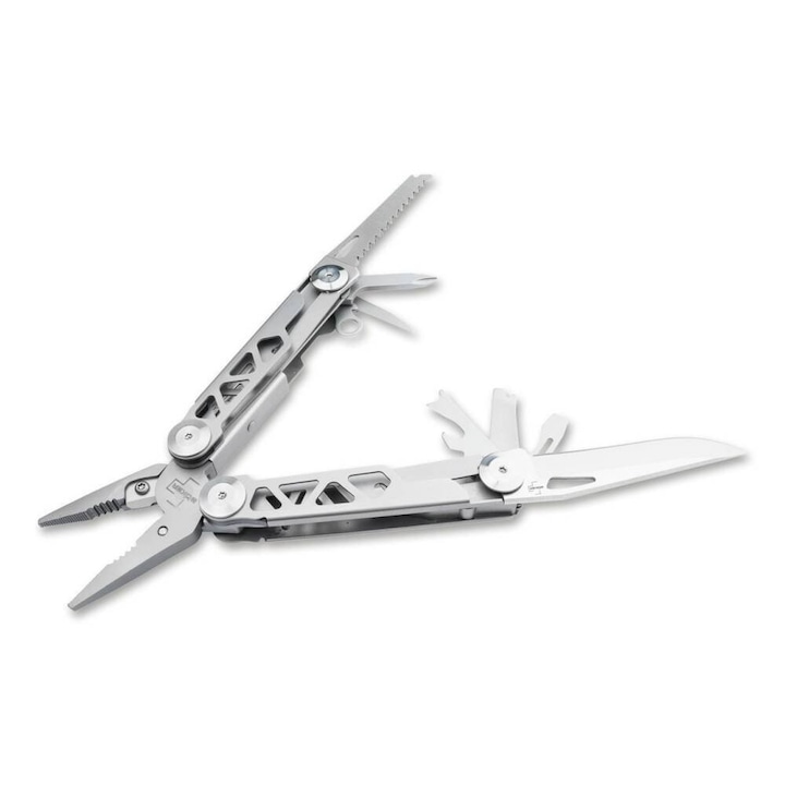 Instrument multifunctional Boker Specialist Pro, argintiu, cu cleste cu arc si taietor de sarma inlocuibil, 12 functii esentiale, pentru camping, drumetii, pescuit, reparatii si utilizare zilnica