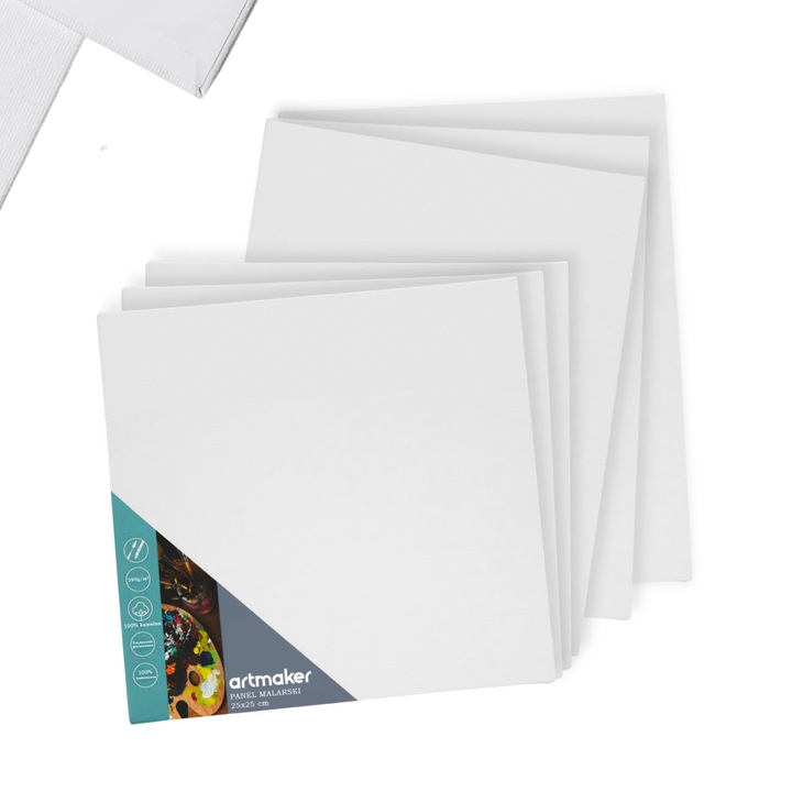 Panze Pentru Pictura, Artmaker, 6 Bucati, 24x30 cm Si 25x25 cm, 100% Bumbac, Fara Acid, Grunduite, Gata De Pictat, Pentru Acrilic Si Ulei, Ecologice Si Durabile, Pentru Amatori Si Copii, 290 g/m²