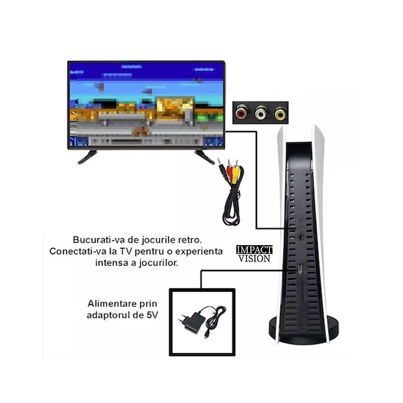 Consola Jocuri Video Retro Impact Vision®, 2 Controllere Wireless, Super 8 BIT Game, Alb