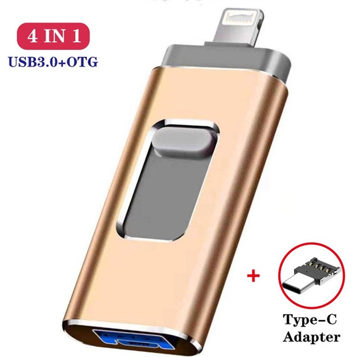 USB памет 256 GB 4 в 1, Флашка IOS & Android, USB тип C, Micro USB, Съвместим Iphone, Ipad, Ipod, Android, PC, Лаптоп