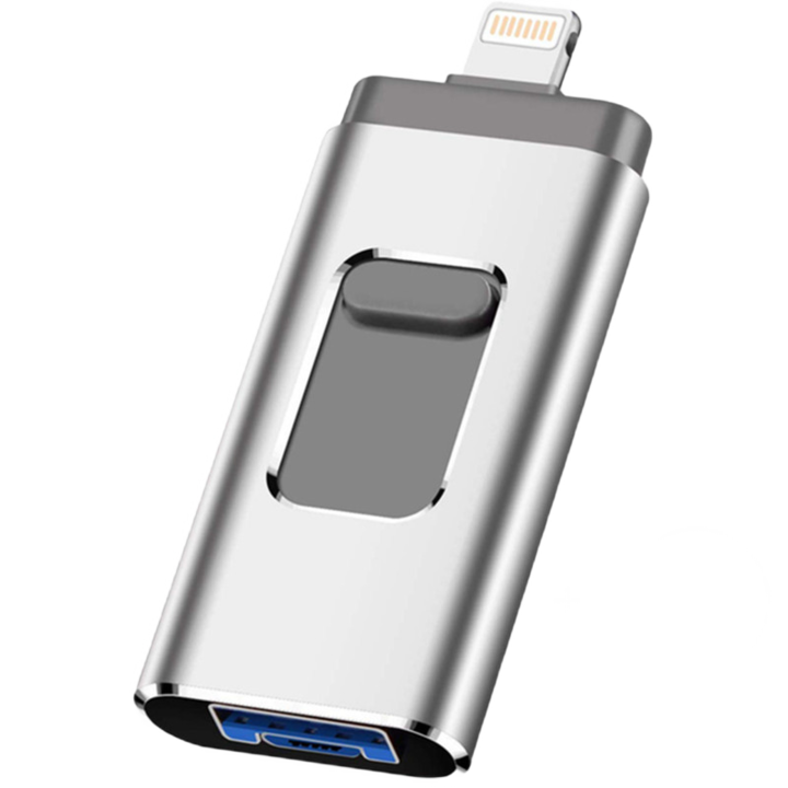 USB памет 256 GB 4 в 1, Флашка IOS & Android, USB тип C, Micro USB, Съвместим Iphone, Ipad, Ipod, Android, PC, Лаптоп, Сив