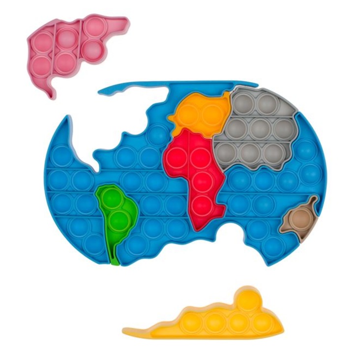 Anti-stressz játék, Pop It térkép formájú, sokszínű, 21x14,5 cm