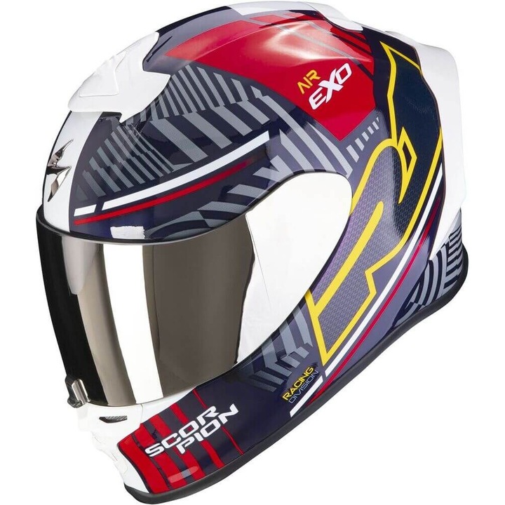 Мото каска с пълно лице Scorpion Exo-R1 Evo Air Victory Red Blue Yellow размер L