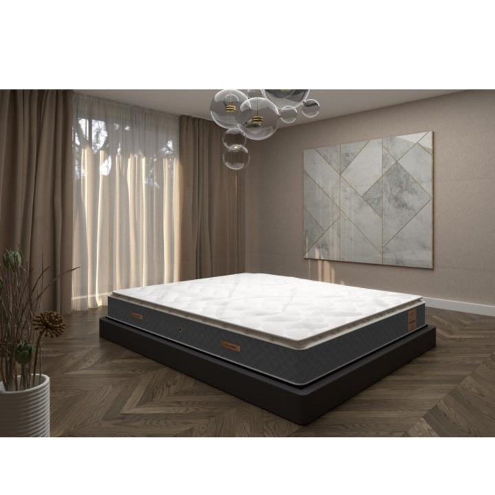 Saltea Ortopedica Cu Topper, Romesa Silver, 180x200x29cm, Structura complexa din Spuma Poliuretanica si plasa de arcuri, sistem aerisire, fermitate medie