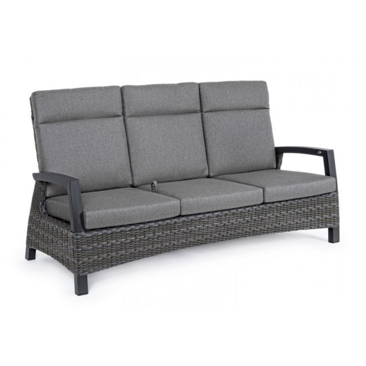 Szintetikus rattan fekvő kanapé, Britton szürke textil párnák 194,5x83x103 cm