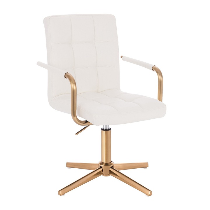 Scaun de birou, Votana, HR1015PCROSS, Piele Ecologica, Baza Aurie, Alb
