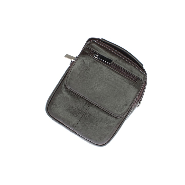 Férfi válltáska, természetes bőrből, ButicCochet, 16 x 19 x 8 cm, Sötétbarna - GNM27