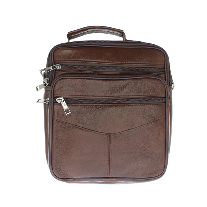 Férfi válltáska, természetes bőrből, ButicCochet, 21 x 25 x 7 cm, Sötétbarna - GNM30