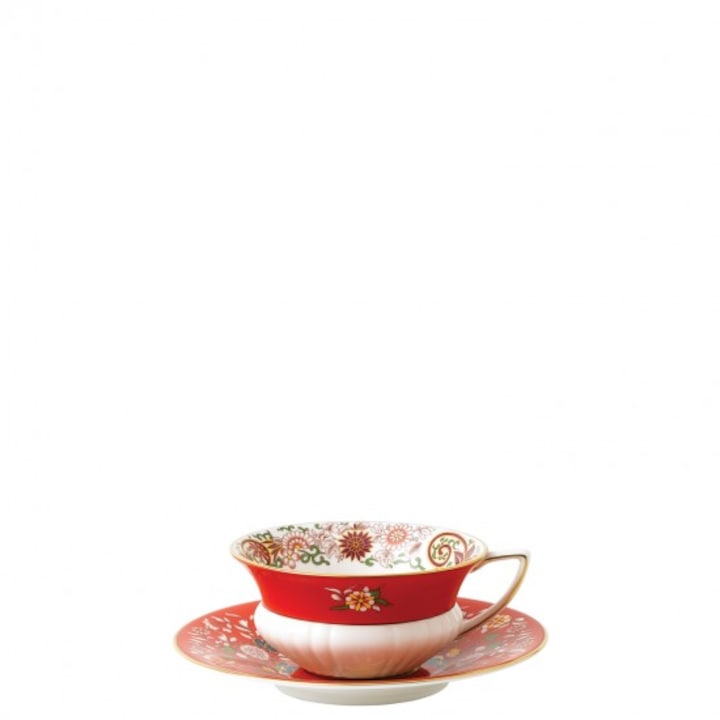 Ceasca cu farfurie ceai, portelan Wedgwood, Wonderlust Crimson Orient,150ml