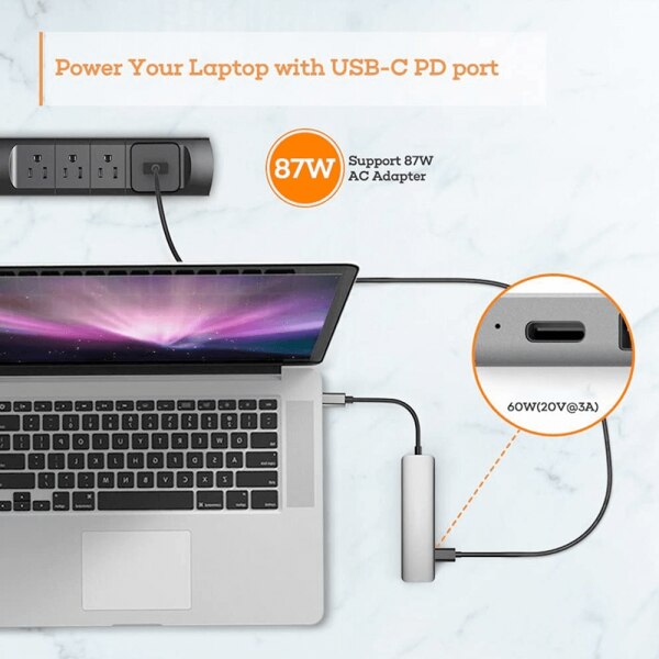 Gigastone 7-in-1 USB-C Hub: 100W PD, 2x USB 3.0, SD/TF Card Reader – Gray