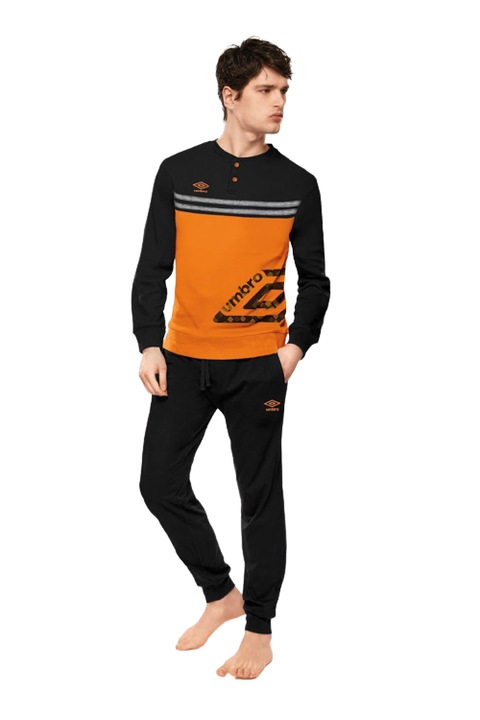 Umbro férfi pizsama, 2 db, pamut, narancs/fekete színben, Fekete/Narancssárga