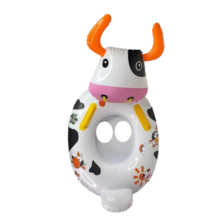 Colac gonflabil pentru copii, model Vacuta, 75cm, alb cu roz