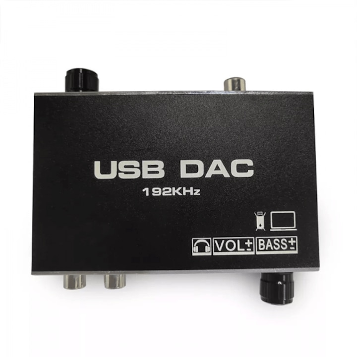 DAC аудио конвертор, преобразуване на цифрово-аналогов сигнал, оптичен към LR/aux, с USB поддръжка за предаване на сигнала на плейъра към компютъра, 192 KHz, черен