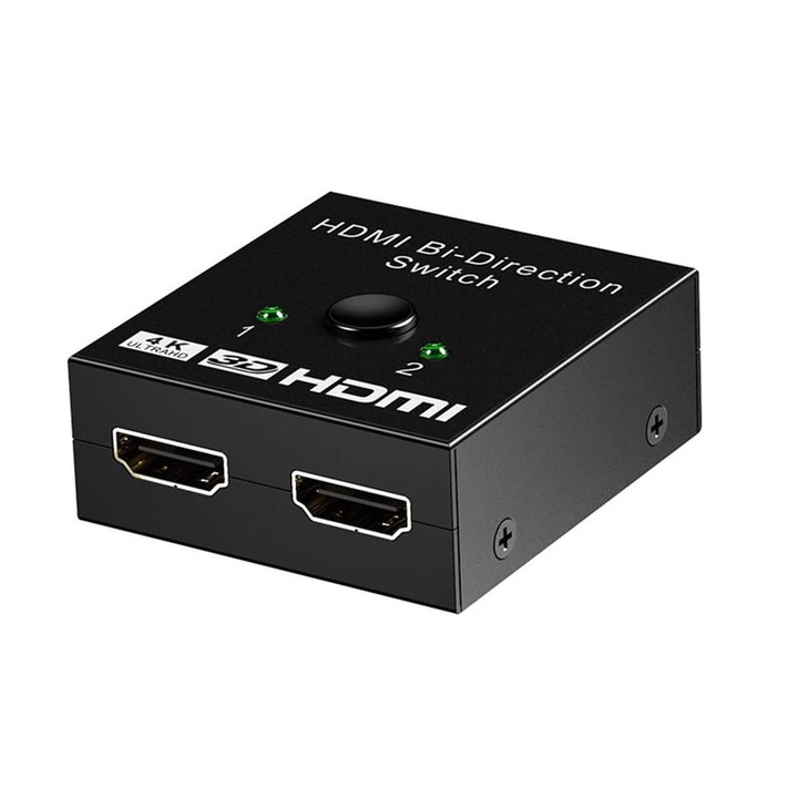 Spliter switch HDMI 4K, HDSW, 2 x HDMI 2.0, 60 Hz la 1 x HDMI, bi-directional, metalic, negru