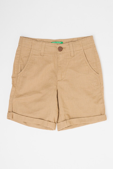 United Colors of Benetton, Pantaloni chino scurti din amestec de in, Maro camel