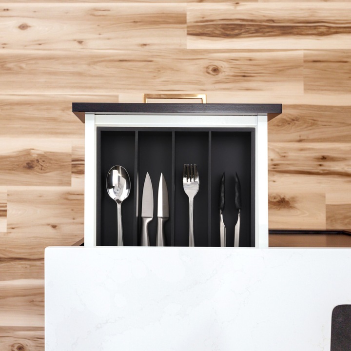 Bambusz és MDF evőeszköztartó, Relaxdays, 6 rekeszes, 5 x 46 x 28 cm, fekete