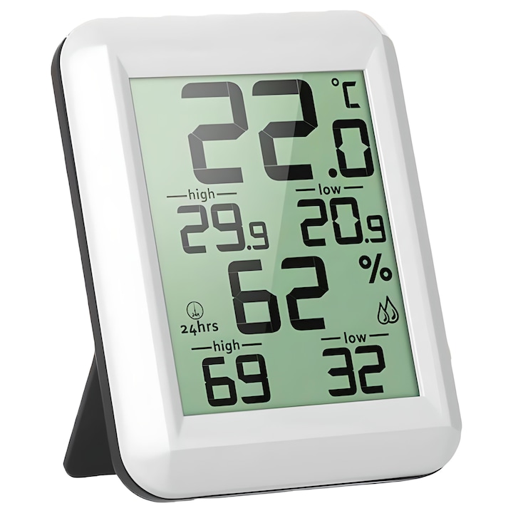 Termometru si Higrometru de Camera cu LCD Afisaj, 2 Tipuri de Montare, Alb