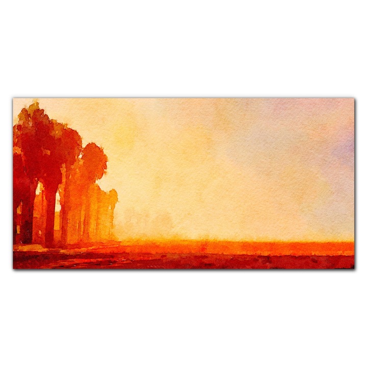 Vászonkép, Coloray, Négyszögletes, Absztrakt Akvarell Erdei Fák Festése, Többszínű, 140x70 cm, 010030010100000048562