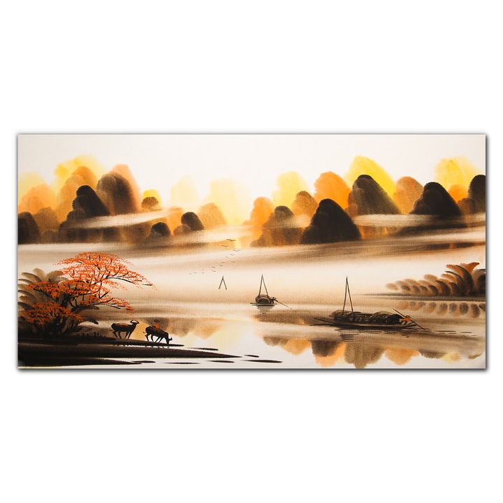 Vászonkép, Coloray, Négyszögletes, Kínai Tintahajók Művészete, Kék, 140x70 cm, 010030010100000048572