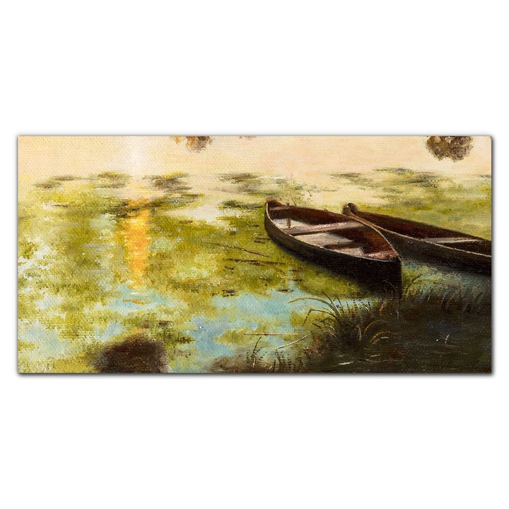 Картина върху платно, Coloray, Дървена рамка, Рисувана лодка Вода, Жълто, 120x60 см, 010030010060000048665