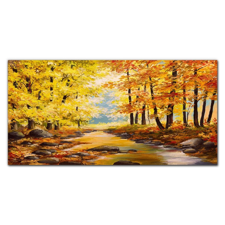 Картина върху платно, Coloray, Дървена рамка, Маслена картина Есенна гора, Сиво, 100x50 см, 010030010010000048610