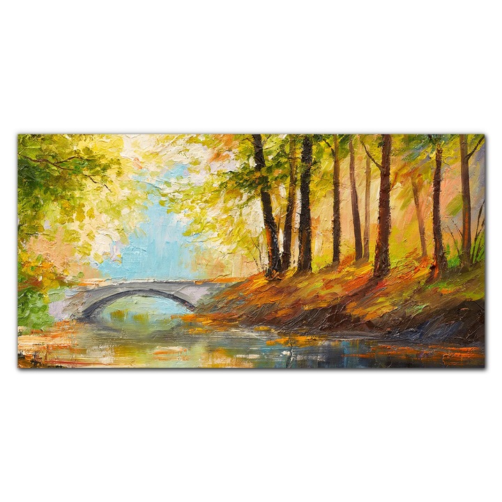 Vászonkép, Coloray, Négyszögletes, Olajfestmény Erdei Híd, Fehér, 120x60 cm, 010030010060000048667