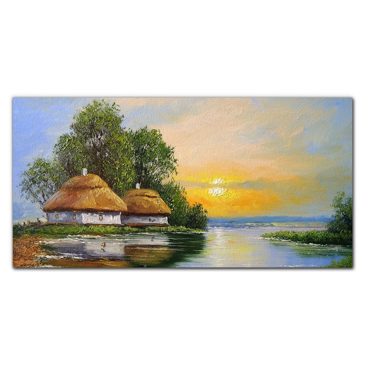 Vászonkép, Coloray, Négyszögletes, Olajfestmény Házikó Vidéken, Többszínű, 140x70 cm, 010030010100000048716