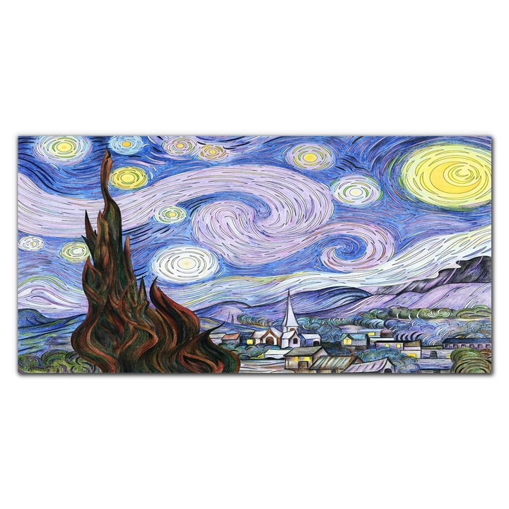 Картина на платно, Coloray, Дървена рамка, Night Village Abstract Art, Multicolor, 140x70 cm, 010030010100000048799