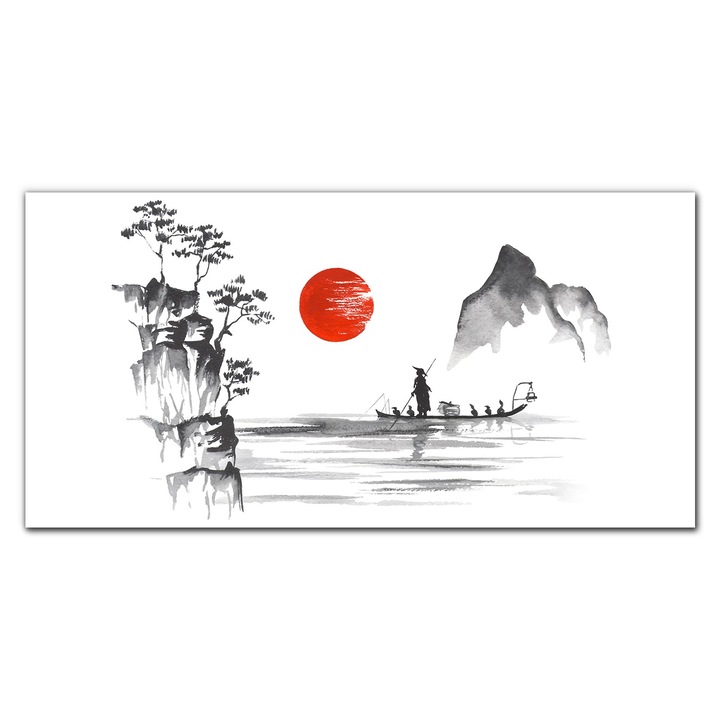 Vászonkép, Coloray, Négyszögletes, Hagyományos Japán Festészet, Kék, 100x50 cm, 010030010010000033671