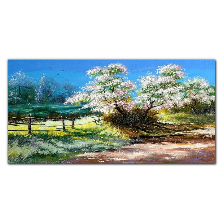 Картина на платно, Coloray, Дървена рамка, Картина с маслени бои Дървета Цветя Природа, Розово, 140x70 см, 010030010100000048887